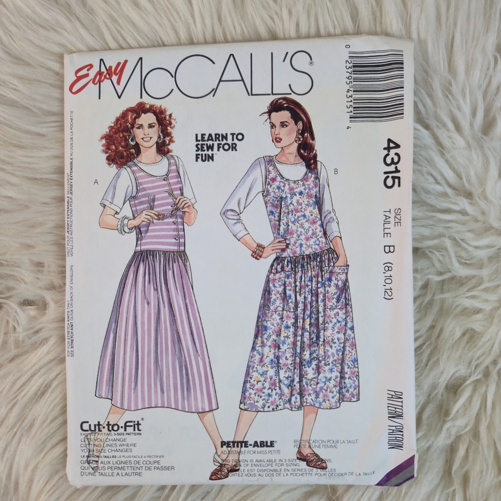 Mccall's Vintage Easy Learn To Sew Jumper Dress 4315